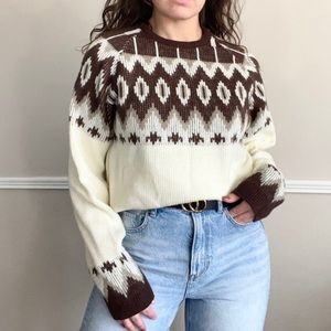 Vintage Cream Brown London Fog Grandpa Sweater